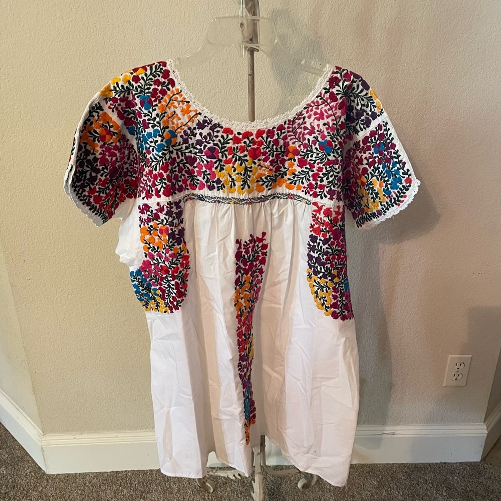 Handmade Mexican Embroidered Blouse 100% cotton 2X